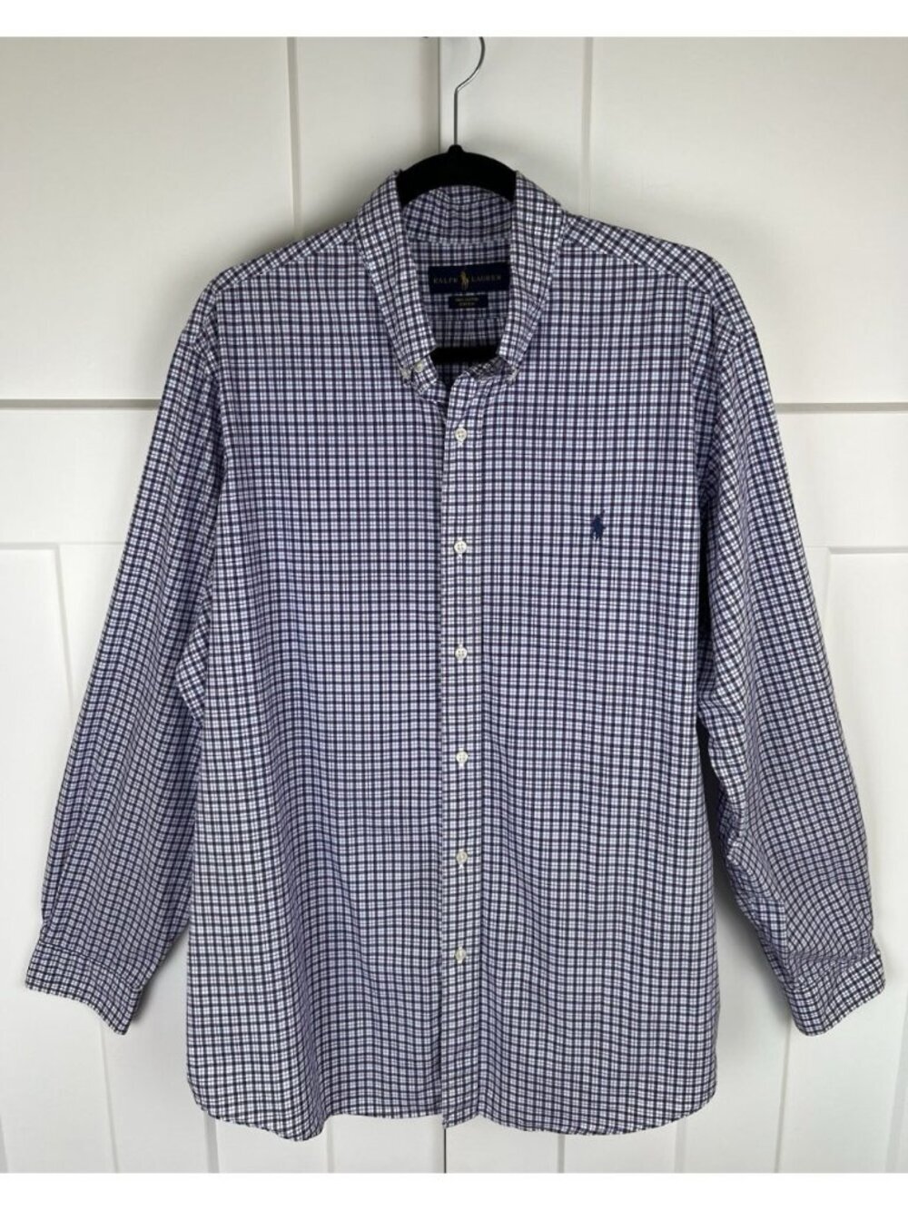 Ralph Lauren XL Purple Blue Check Stretch Button Down Shirt Cotton Pony